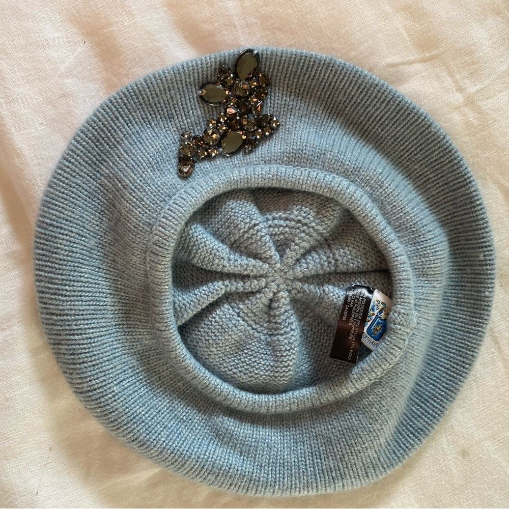 Super soft Angora wool cashmere blue knit beret with crystal detailing